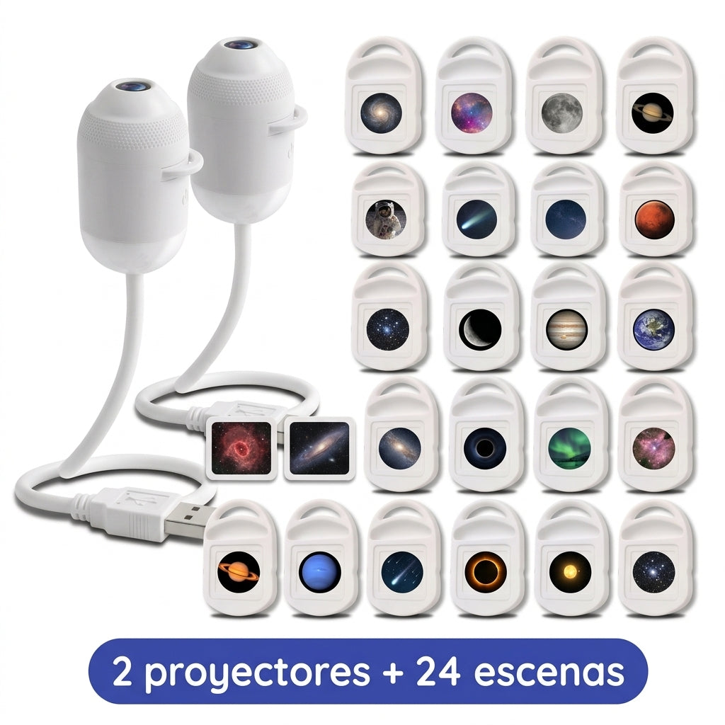 Luz nocturna con galaxias en el techo