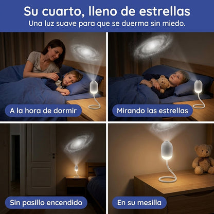 Luz nocturna con galaxias en el techo