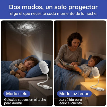 Luz nocturna con galaxias en el techo